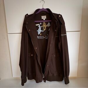 Phat Farm Vintage 100% Cotton Men Brown Military Light Jacket Cuffed Waistband